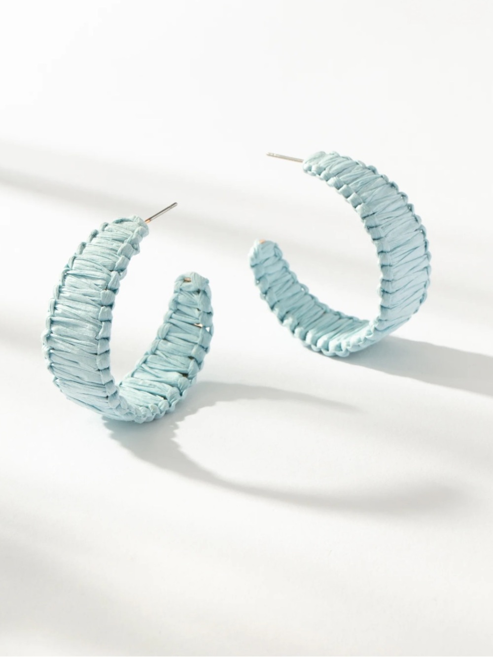 NWT- Uncommon James Light Blue Raffia Wrap Hoop Earrings